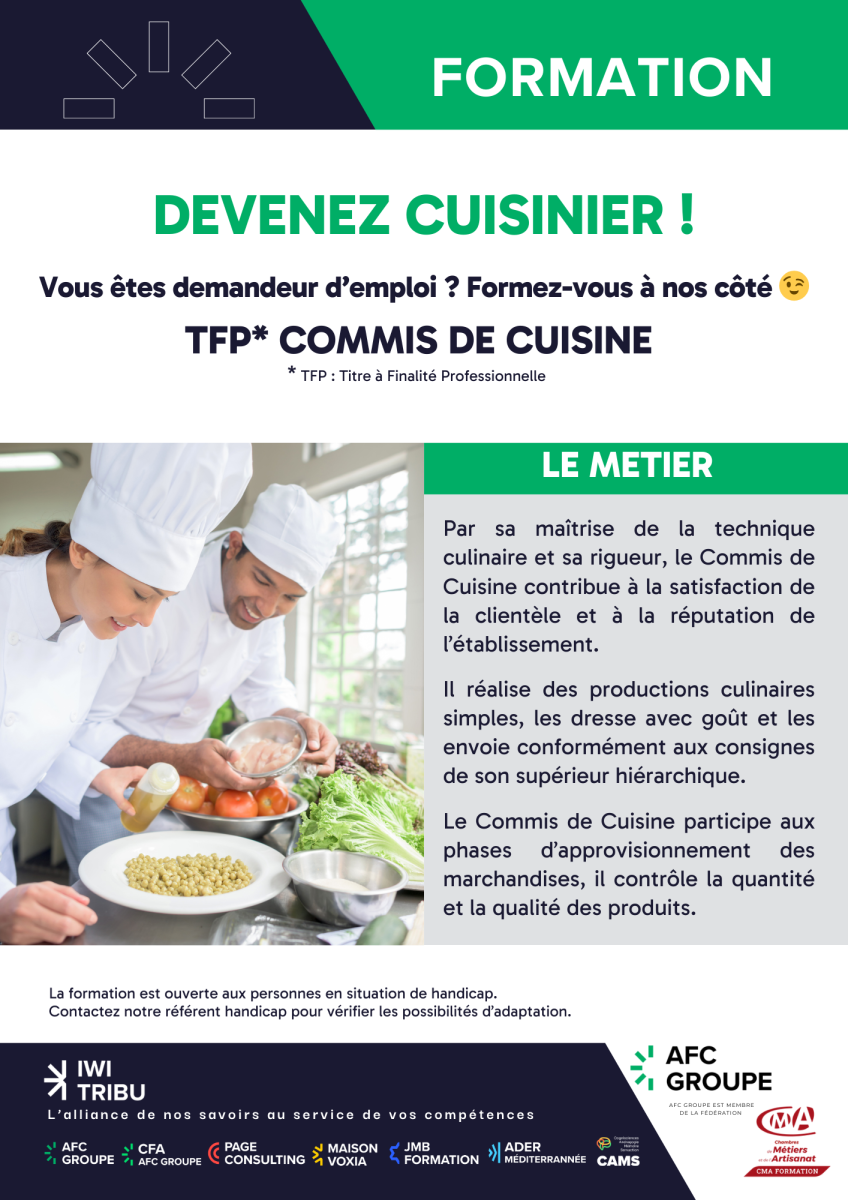 Devenez COMMIS DE CUISINE avec IWI Tribu | AFC Groupe